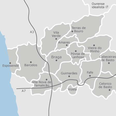 Mapa da Zona Norte de Portugal