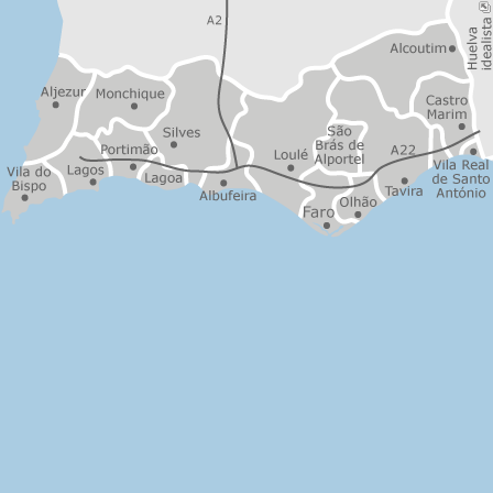 Administrative Map of the Algarve Region with Municipalities