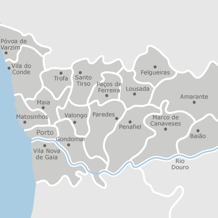 Mapa da Zona Norte de Portugal